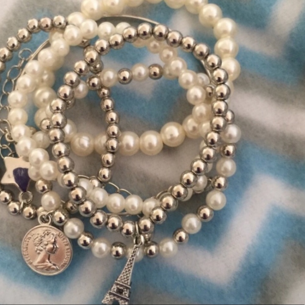 Paris Eiffel Tower Multi Piece Layered Charm Bracelet - Picture 3 of 6
